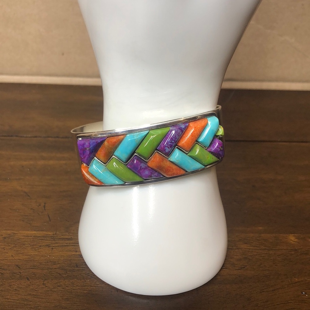 JAY KING Turquoise Coral Green Turquoise Sterling Silver Braided Gem Stone Cuff